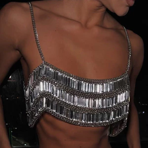 Áovest nữ acrylic kim sa lấp lánh, thiết kế corset thời trang cao cấp