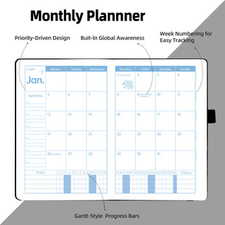 2026 Planner A5 Bìa cứng 80GSM Giấy tiếng Anh Lịch trình hàng năm Kế hoạch hàng năm Kế hoạch hàng ngày Học sinh mềm & Văn phòng phẩm