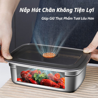 Hộp Đựng Thực Phẩm IKEA Mama, Khay Inox Cao Cấp Có Nắp Đậy Kín Ngăn Mùi, Dùng Tủ Lạnh