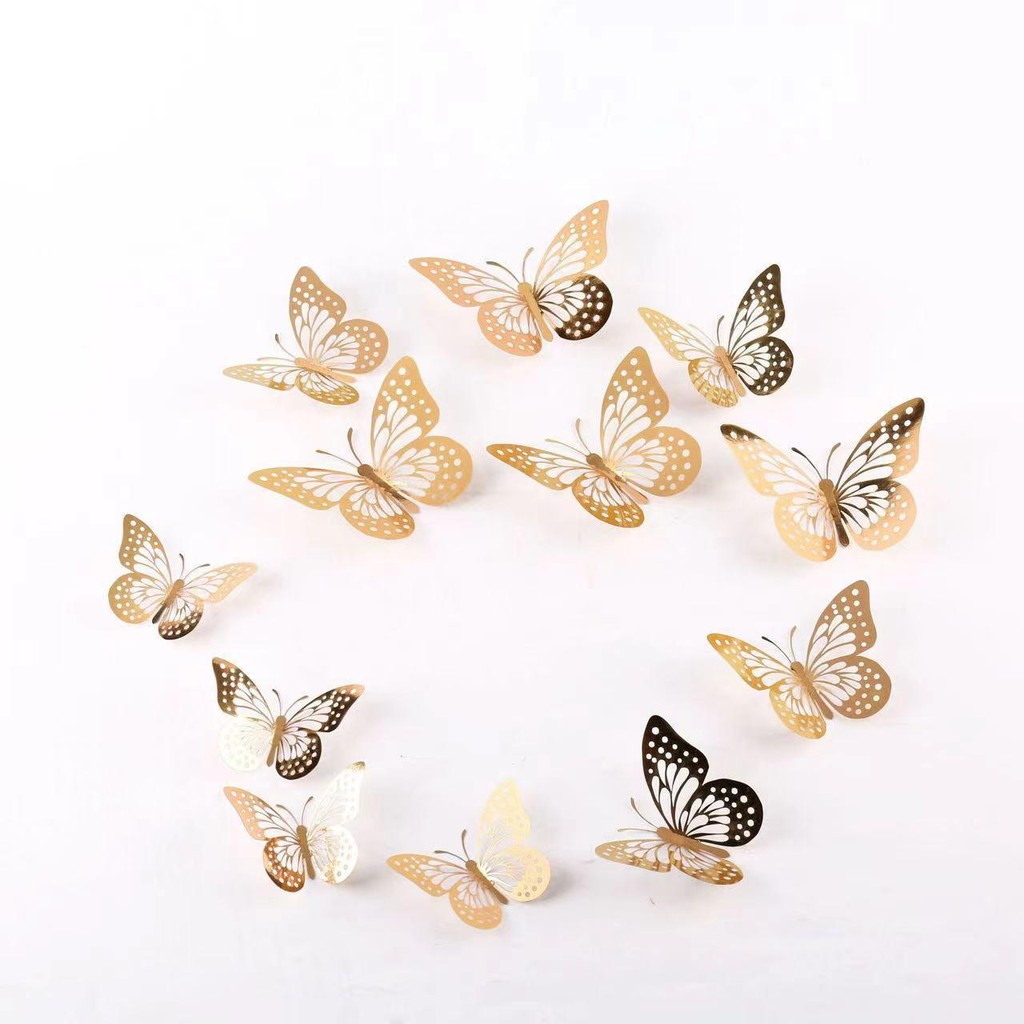Màu 3D Rỗng Bướm Trang Trí Miếng Dán Chống Bẩn Bướm Dán Tường Gia Đình Phòng Khách Đảng Trang Trí Miếng Dán