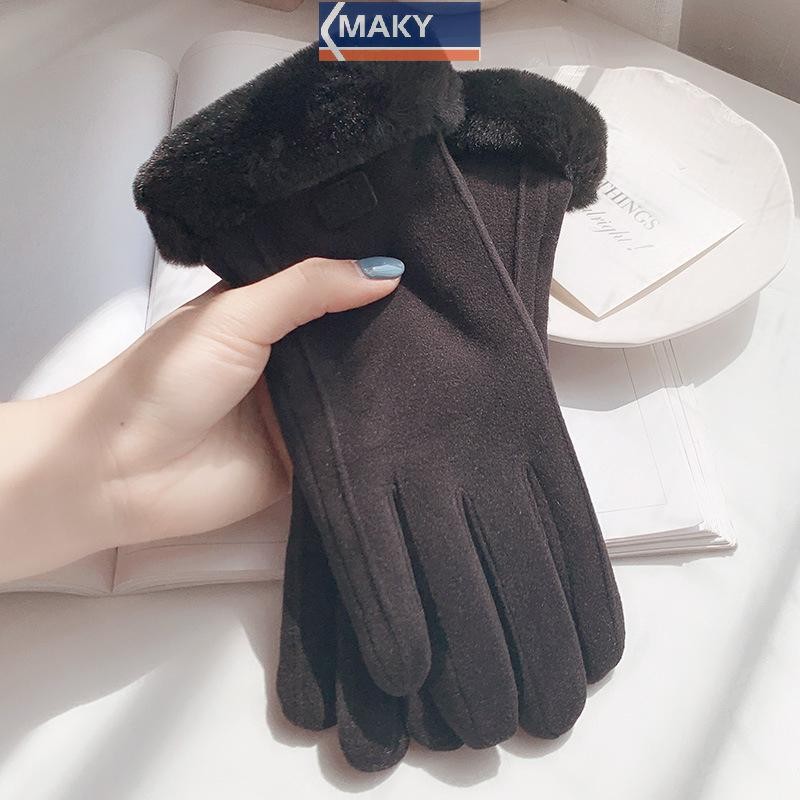 Onetimingcool Găng Tay Lót Lông Cừu Găng Tay Thời Trang Thu Đông Dễ Thương Lông Thú Ấm Găng Tay Full Ngón Tay Nữ Thể Thao Ngoài Trời Găng Tay Nữ VN