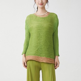 Miyake Áo sơ mi nữ mùa hè phong cách cao cấp, plus size dáng dài tay rời