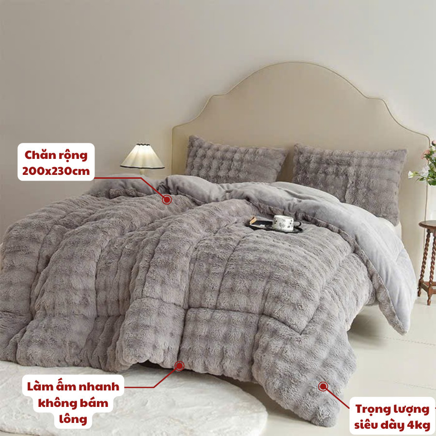 Chăn lông chồn siêu nặng 4kg Memminbedding không rụng lông, bết dít hay bay màu, làm ấm nhanh - CH658
