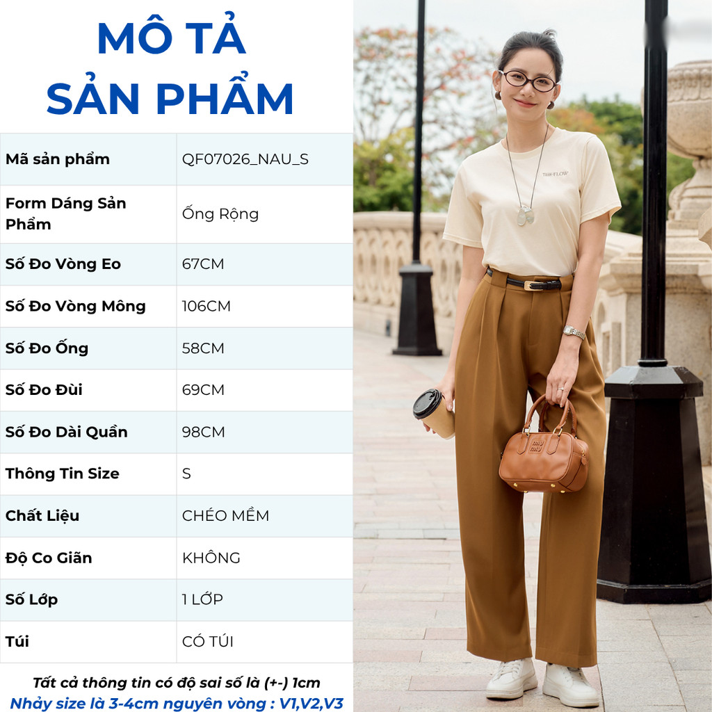 Quần Tây Nữ GUMAC Chiết Ly Ống Rộng Bản Lưng Phối Đỉa To Cách Điệu QF07026