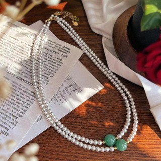 N1069 Vòng Cổ Dây Chuyền Ngọc, Chuỗi Hạt Ngọc Trai Nhân Tạo Trắng Mặt Ngọc Xanh, Sang Trọng Cho Nữ