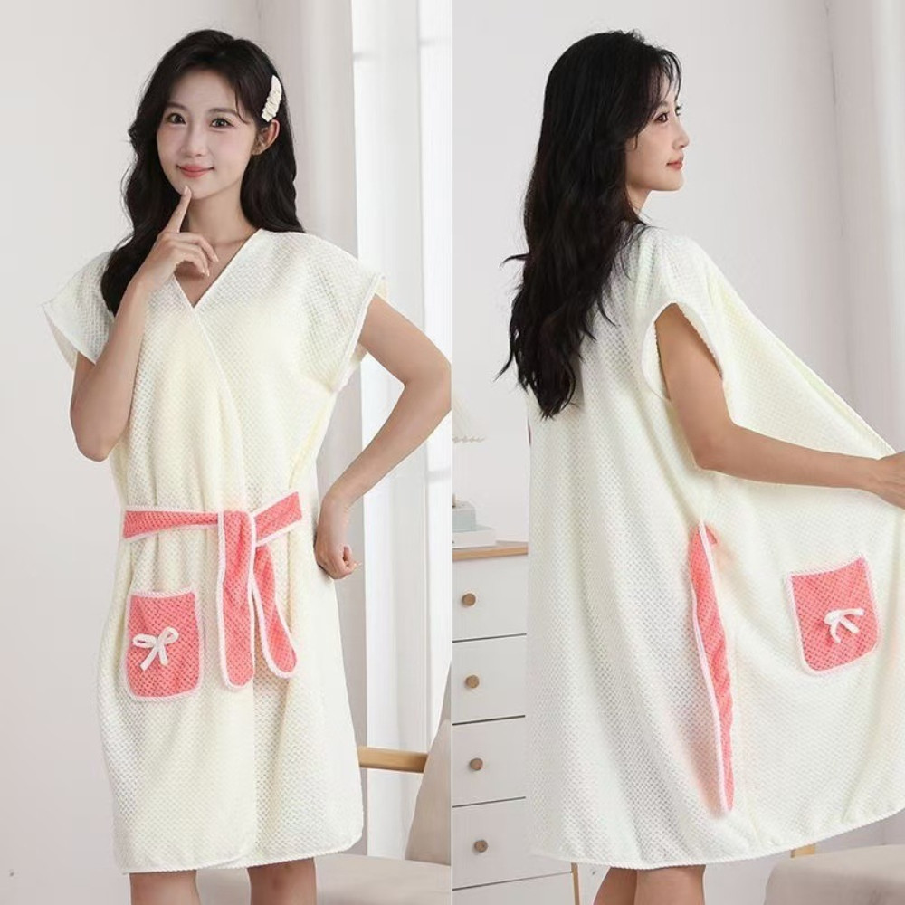Áo Choàng Tắm Nữ Dáng Váy Buộc Dây Dino, Khăn Choàng Tắm Cotton Mềm Mịn Thấm Nước, Nhanh Khô