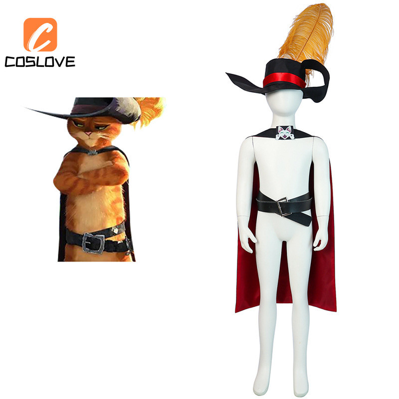 Anime Puss in Boots 2 Mèo Cosplay Quần Áo Trọn Bộ Trang Phục Trang Phục Cho Trẻ Em Áo Dài Có Mũ Halloween Đảng Cosplay
