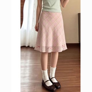 Váy Kẻ Sọc Màu Hồng Đầm Mùa Hè Nơ Cao Cấp Váy Chữ a Slim-fit Ôm Hơn Nhìn Váy 0613