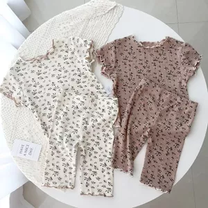 Ice Silk Quần Áo Trẻ Em Bé Gái Điều Hòa Không Khí Quần Áo Phiên Bản Hàn Quốc Thời Trang Hoa Quần Short Tay Ngắn Nhà Bộ Đồ Ngủ Hai Mảnh