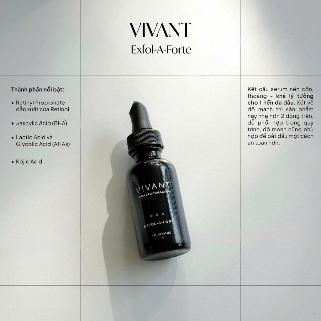 [HÀNG CÔNG TY] Tinh Chất Serum Vivant Exfol-A Forte 30ml | Giảm Mụn, Cải Thiện Thâm Nám