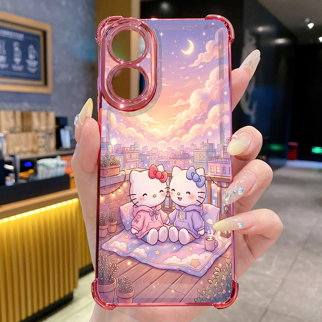 Tương thích với OPPO A40 A3X A2 A5 Pro A60 A18 A38 A57 4G A58 5G Kuromi Hello Kitty Vỏ mạ trong suốt Vỏ chống rơi