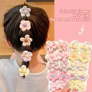 PNPIA- 10 Cái / bộ Dây Buộc Tóc Hoa Fabirc Nhiều Màu Sắc Scrunchies Bé Gái Co Giãn Đuôi Ngựa Giá Đỡ Dây Cao Su Cho Bé Tập Đi Mũ Trẻ Em
