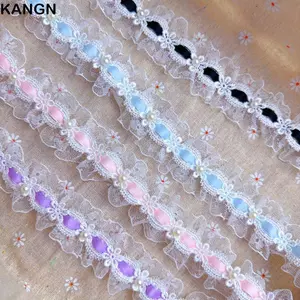 KANGN Vải Viền, Vải Ren Thêu Hạt Phong Cách Gothic, DIY Ren Polyester Hoa Thêu Ren Nhà