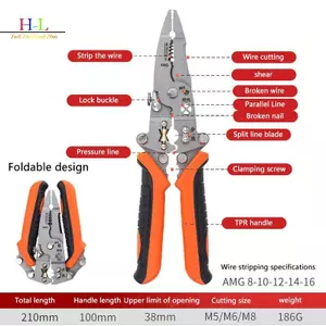 Kìm tuốt dây đa năng HL 12 trong 1 Đa chức năng để gọt vỏ dây Cắt chia dụng cụ làm việc điện LMWU