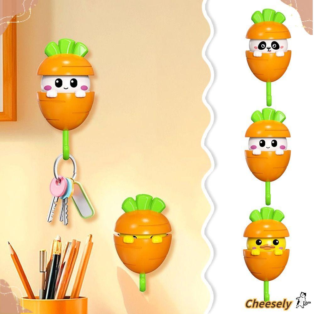 Móc trang trí CHEESELY, Giá đỡ chìa khóa hình thỏ / gấu trúc / vịt hoạt hình tự dính, Móc quần áo hình cà rốt sáng tạo Phòng tắm