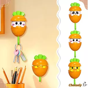 Móc trang trí CHEESELY, Giá đỡ chìa khóa hình thỏ / gấu trúc / vịt hoạt hình tự dính, Móc quần áo hình cà rốt sáng tạo Phòng tắm