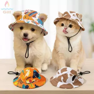 GILL Mũ Xô Thú Cưng, Mũ Chống Nắng Chó Mèo Dây Rút Có Thể Điều Chỉnh Thoáng Khí, Chống Tia UV Thời Trang Có Lỗ Tai Nhẹ Mũ Cao Bồi Thú Cưng Trang Trí Thú Cưng