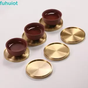Đế lót ly bằng đồng thau FUHUIOT, Trang trí nội thất Đế lót ly cốc bằng đồng tròn, Giá đỡ bàn bằng kim loại Tấm lót cốc chịu nhiệt văn phòng