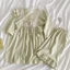 Đồ Ngủ Cổ Vuông Ren Mùa Hè Giả Cotton Jacquard Ngắn Tay Quần Short Nữ Mặc Nhà Phong Cách Công Chúa