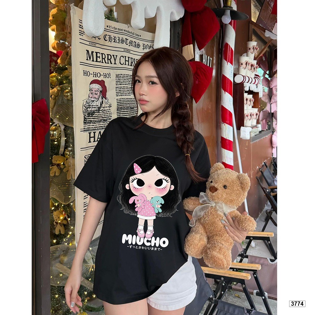 （Giao hàng 24h）Angela Áo thun boxy Cute Doll Chibi hot trend phong cách Hàn Quốc Angela 3774