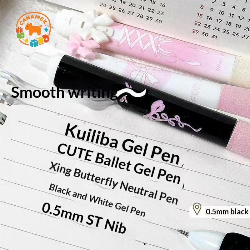 CANAMEK 4 Và Nơ Trắng Bấm Bút Tay Cầm Mềm Giá Trị Siêu Cao 0.5 Mm Bàn Chải Câu Hỏi Qui Sấy Báo Chí Hoạt Hình Trung Tính Bút CSF