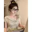 Thắt nơ xoay cổ ngắn tay cho nữ mùa hè Pháp độc đáo đẹp eo hẹp Slim @ -