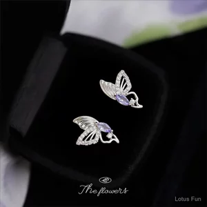 Bướm ~ Thiết Kế Ban Đầu Micro-Ind Zircon Bạc Kim Tím Ngọt Ngào Đơn Giản Tính Khí Cao Cấp Bông Tai Thanh Lịch