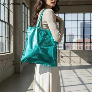 # HB # Túi Tote bóng cho nữ Túi mua sắm dung lượng cao thời trang Túi xách bằng da PU Túi xách nữ thông thường sáng bóng Túi đeo vai bé gái.