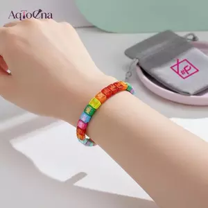 AqToCna Đầy Màu Sắc Pha Lê Men Lắc Tay Vòng Tay Nữ Handmade Cầu Vồng Đính Hạt Trang Sức Co Giãn Hình Học Bé Gái Quà Tặng Phụ Kiện AqToCna