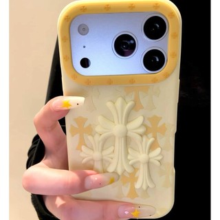 Ốp Điện Thoại Silicon Lỏng Cao Cấp Màu Vàng Stereo Cross Cho iPhone 17 Pro Max 16 15 14 13 Pro Max Bảo Vệ Camera Chống Sốc Ốp Lưng Mềm Chống Rơi
