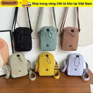 Túi đeo chéo ESSENCEH, Túi đeo vai đơn phong cách thể thao bằng vải Nylon, Dây rút màu trơn thời trang Túi đựng điện thoại di động thông thường Unisex