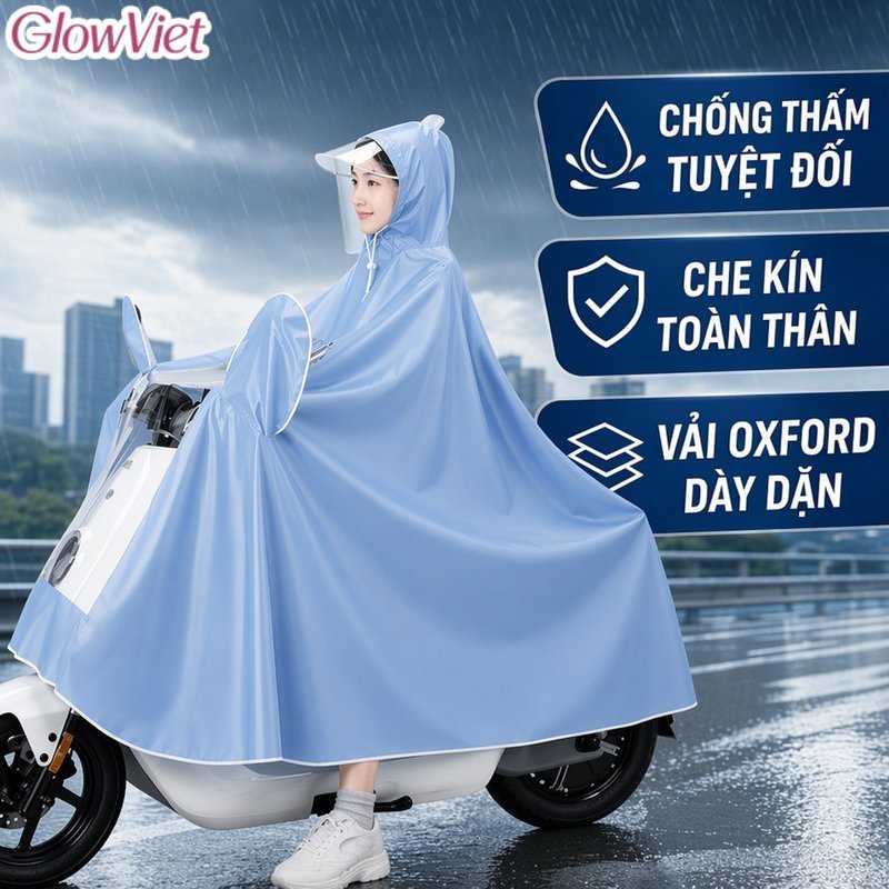 Áo Mưa Nữ Chống Thấm Vải Oxford Dày Dáng Rộng Che Kín Đi Xe Máy Xe Đạp Điện 2 Người