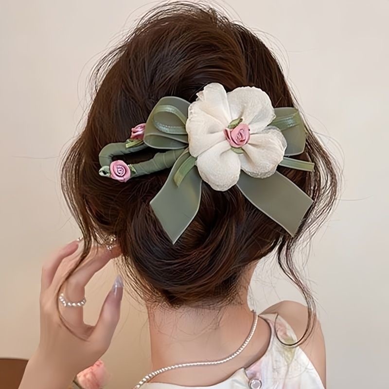 Kẹp Tóc Mỏ Vịt Nơ Phối Màu Kích Thước Lớn Thanh Lịch Cho Nữ