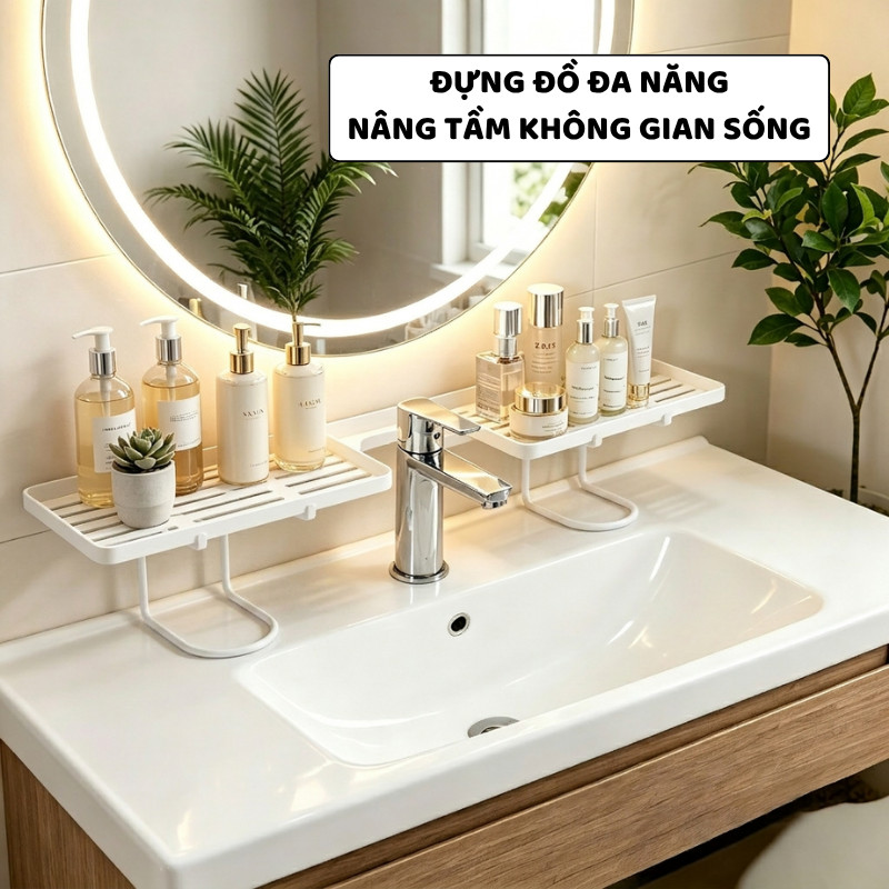 Kệ Để Đồ Bồn Rửa Mặt ENODA HOME, Giá Kệ Nhựa Đựng Đồ Đa Năng Phòng Tắm Rãnh Chữ U Bền Đẹp P048