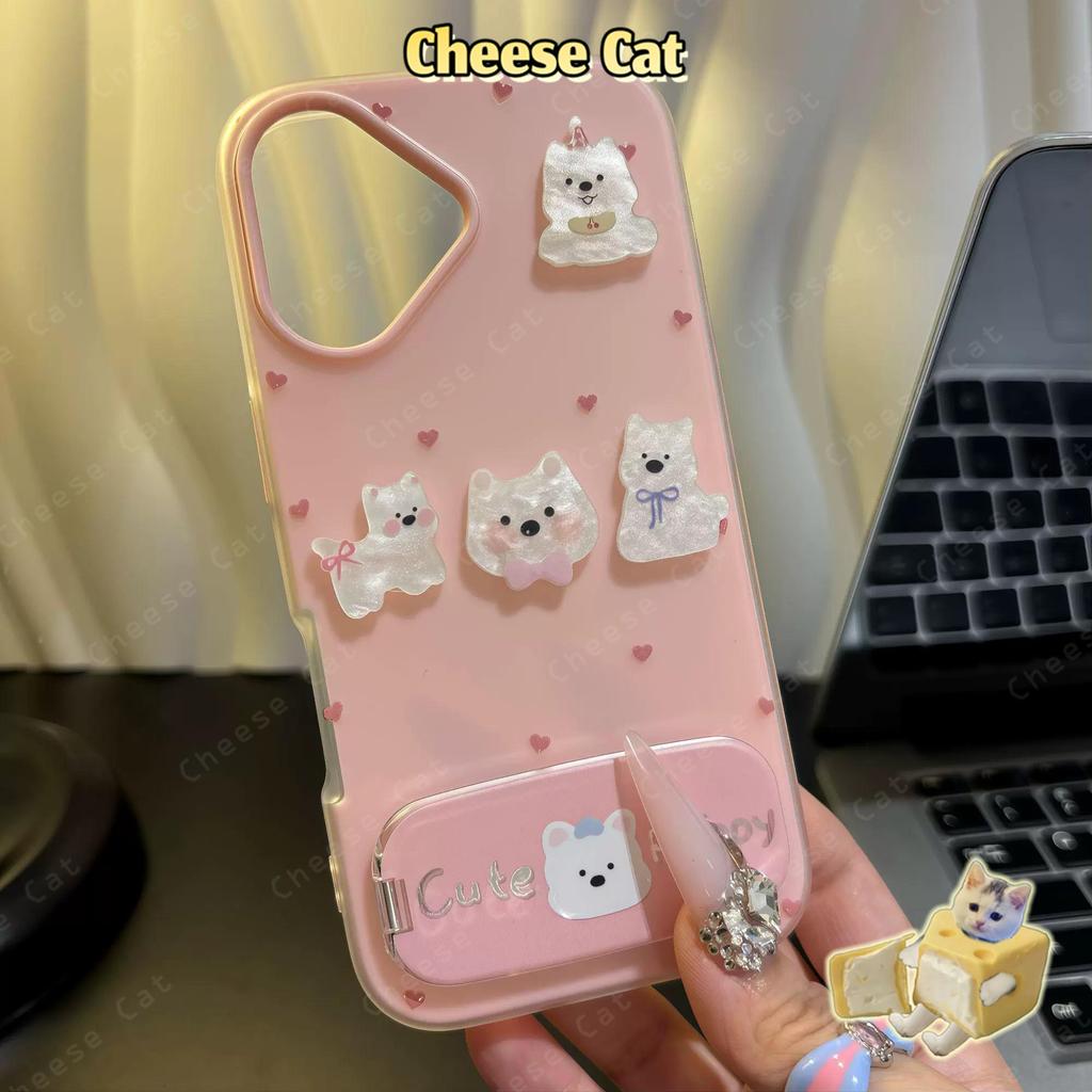 Mỹ Phẩm Đế Gương Trắng Cún Con Ốp Lưng Điện Thoại iPhone 15 14 13 12 11 16 17 Pro Max XR Xs Max 7 Plus