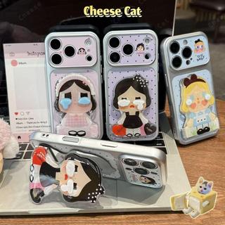 Có Thể Gập Lại Gương Đứng Dễ Thương Khóc Búp Bê Bao Da Cho iPhone 17 11 12 13 14 15 Plus Xs Max XR 7 Plus 16 Pro Max