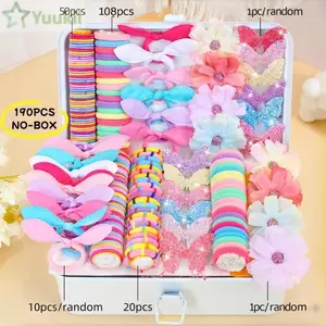 Bộ phụ kiện tóc bé gái YUUKII, Dây buộc tóc đàn hồi lấp lánh, Hoa đầy màu sắc liền mạch Kẹp tóc bướm cho trẻ em Tạo kiểu tóc