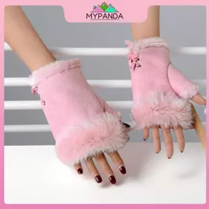 Găng tay không ngón MYPANDA nữ mùa đông lót lông mềm ấm, cổ tay giữ ấm ngoài trời, bảo vệ lạnh