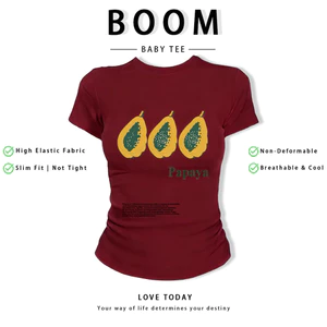 BOOM Áo Baby Tee Nữ Cotton Ôm Body-Áo Thun Ngắn Tay Y2K In Hình PhongCách Mùa Hè, Cổ Tròn Hàng Đầucách hàn quốc phong431