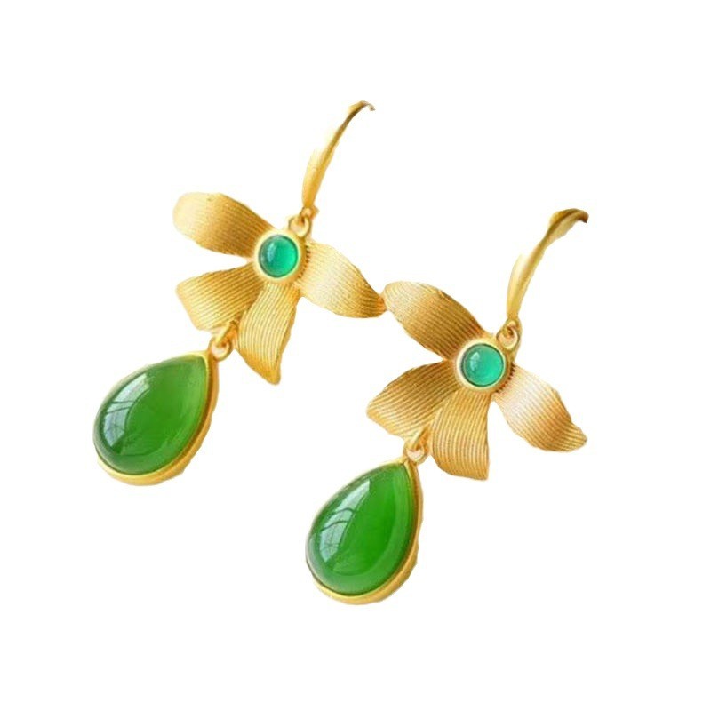 Bông tai bướm ngọc bích tự nhiên màu xanh lá cây