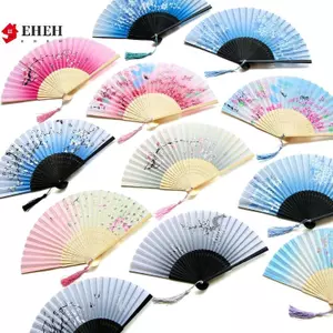 1 Quạt Gấp Phong Cách Trung Hoa Chân Tre Quạt Cầm Tay Nữ Thanh Lịch Họa Tiết Hoa Gấp Quạt Trang Trí Tiệc Cưới VN