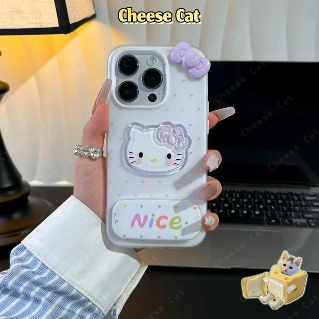 Cho iPhone Nơ Tím Kitty Ốp Lưng Điện Thoại Gương Mỹ Phẩm Điện Thoại Dành Cho iPhone 11 12 13 14 15 16 17 Pro Max Xs XR