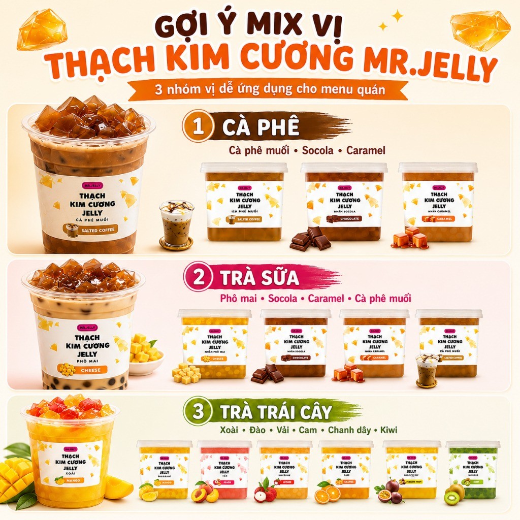 Thạch Mr Jelly kim cương nhân xốt trái cây hũ 2.3kg (Đủ vị)