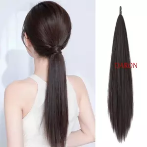 Tóc giả tổng hợp DARON, Đuôi ngựa dài tự cuộn dây 24 inch thanh lịch, Quấn linh hoạt chịu nhiệt quanh mảnh tóc thẳng thấp tự nhiên mượt mà dành cho nữ