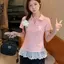 Áo thun ngắn tay polo cỡ lớn dành cho nữ mùa hè ren nơ nữ Thiết kế mùa hè Fat MM Che thịt Slimer Look Top