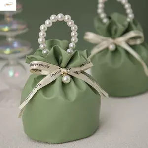 Túi dây rút PU ZENZON, Túi đường lễ hội màu trơn phong cách Hàn Quốc, Túi đựng hộp kẹo Túi đựng đồ trang sức Túi đóng gói ngọc trai Tay cầm Túi đeo cổ tay Lễ hội
