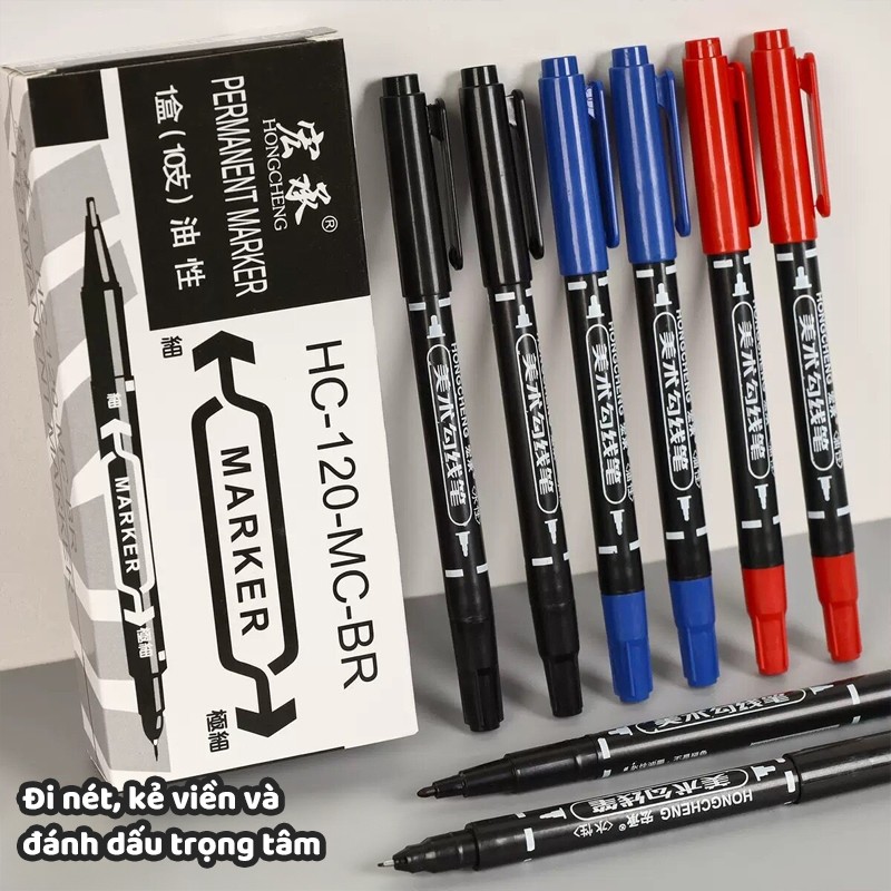 Bút Lông Dầu 2 Đầu Bút Dạ Kính Mực Đen Đỏ Vẽ Mỹ Thuật Sketch Đánh Dấu Khô Nhanh