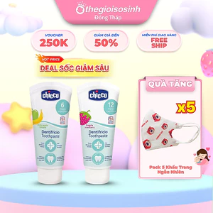 Kem Đánh Răng Chicco Cho Bé Từ 6 Tháng Tuổi Vị Chuối 🍌/ Vị Dâu 🍓Không Cay,Không Chứa Fluoride NK Ý