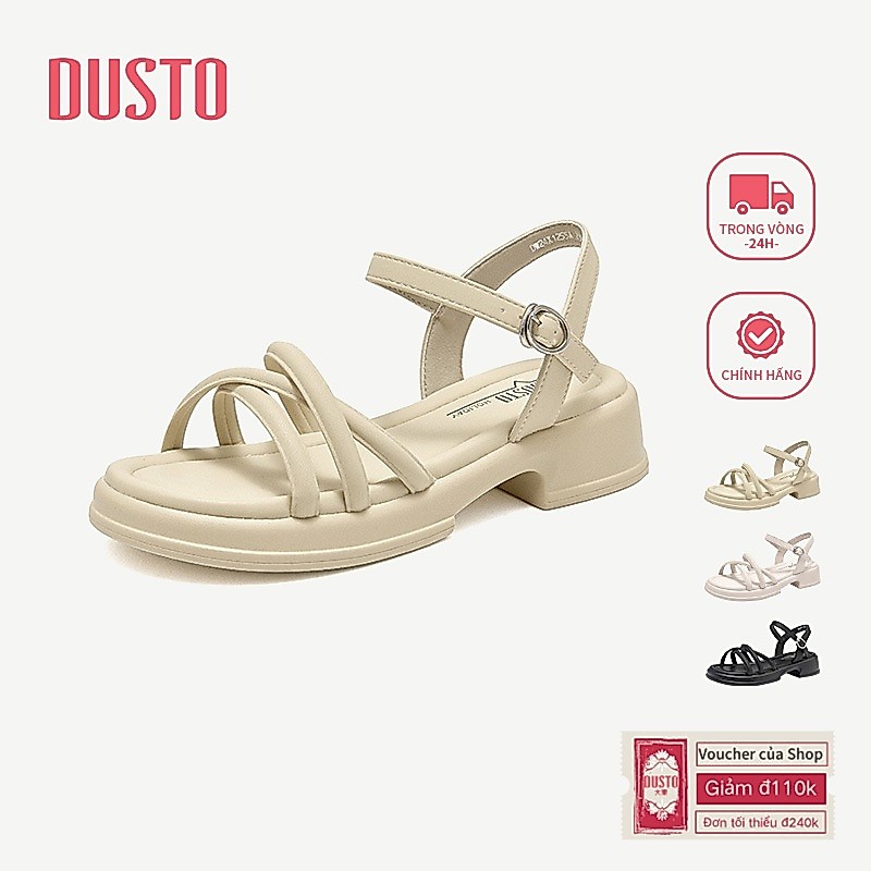 DUSTO Giày Sandal Nữ Dép Ren Cổ Tròn Mũi Dày Đế Cao Tăng Chiều Cao Giày Mùa Hè DW24X1255A