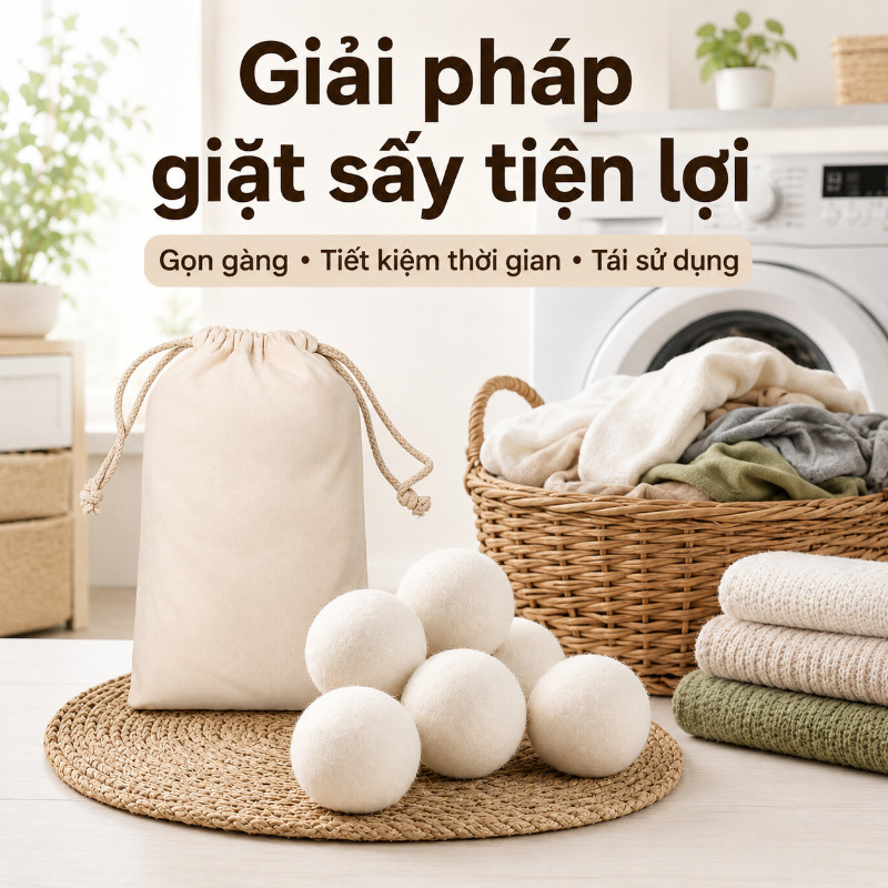 Bộ 6 Bóng Sấy Len Cừu Cao Cấp - Tiết Kiệm Thời Gian, Bảo Vệ & Khử Mùi Quần Áo, Giải Pháp Sấy Thông Minh